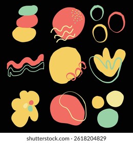 Whimsical and Joyful Vibrant Retro Doodle with Cute Abstract Shapes