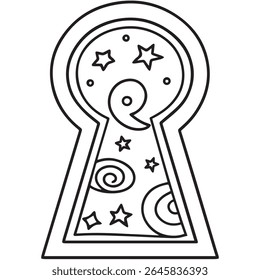 Whimsical Keyhole to a Celestial Dream a Journey Through Stars and Spirals, a Portal to Imagination, Where Reality Dissolves and Fantasy Takes Flight in the Night