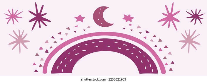 Whimsical kiddie rainbow vector illustration set. Simple sky motif for viva magenta clipart. 