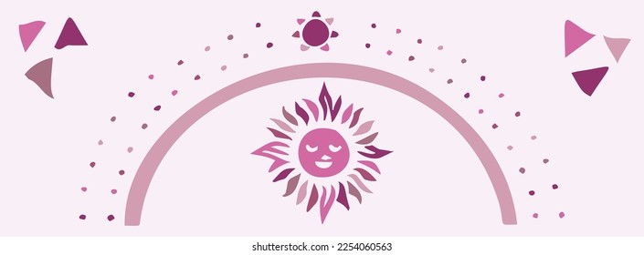 Whimsical kiddie rainbow vector illustration set. Simple sky motif for viva magenta clipart. 