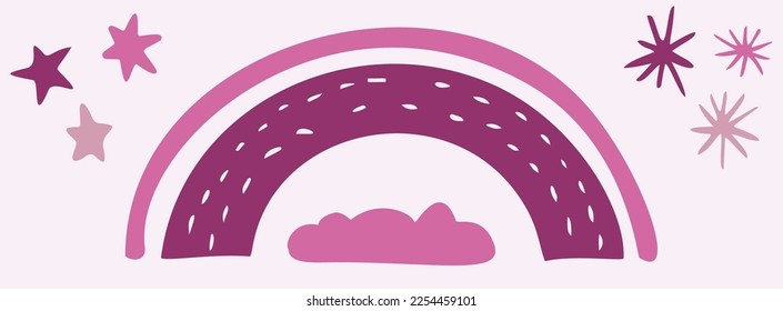 Whimsical kiddie rainbow vector illustration set. Simple sky motif for viva magenta clipart. 