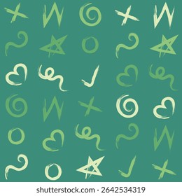 Whimsical kids pattern with hand-drawn shapes and playful brush strokes, seamless pattern, Wallpaper, Background, Vector Pattern