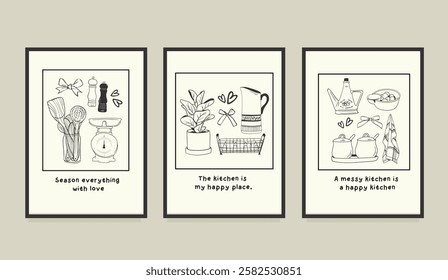 Whimsical Kitchen Moments Artwork Design Poster Set. Retro inspired Poster. Perfect for wall art, recipe cards, or cookbook covers. 