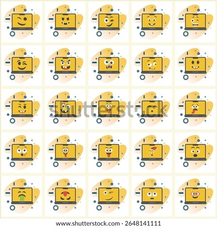Whimsical laptop emoticons pattern, conveying emotions through digital devices