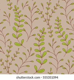 Whimsical Leaves Seamless Pattern (brown). Vector Illustration.