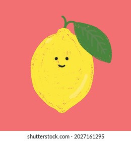 whimsical lemon illustration, crayon style lemon fruit logo