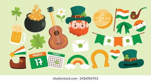 Whimsical Leprechaun Decorations Elements for a Festive Saint Patrick's Day Celebration, Vector, Illustration