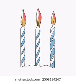 Whimsical Line Art Birthday Candles Illustration for Festive and Cheerful Designs.eps