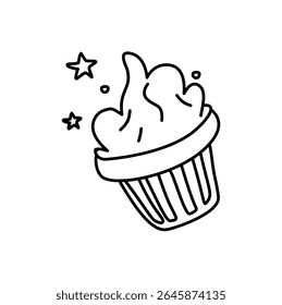 Whimsical Line Art Cupcake with Swirling Frosting and Stars