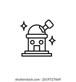 Whimsical line art depicting an observatory with magical sparkles