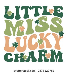 Whimsical Little Miss Lucky Charm St. Patrick's Day Typography Design with Shamrocks