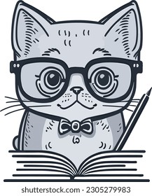 A whimsical logo featuring a cat wearing stylish glasses, showcasing the feline's intellectual and fashionable side.