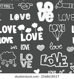 Whimsical Love Pattern on Dark Background