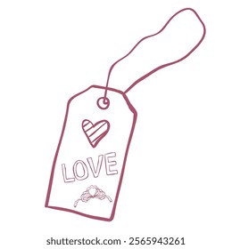 Whimsical Love Tag. Line Art Illustration.