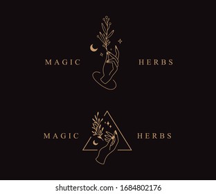 Whimsical Magic Hand Star And Moon Logo Icon