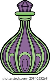 Whimsical Magic Potion Bottle Vector, Purple and Green, High-Quality Fantasy Design for Illustrations