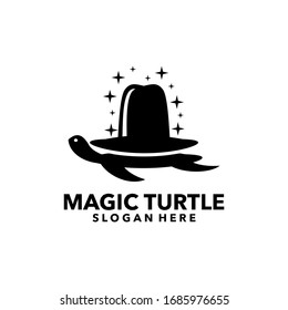 Whimsical magic turtle vector logo design featuring a charming turtle wearing a tall magician’s hat. Perfect for creative brands, children’s products, entertainment, magic shows, and playful business 