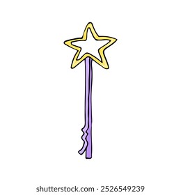 Ilustração de acessório de cabelo de varinha mágica com um top de estrela, perfeito para temas de fantasia, decoração encantada ou desenhos criativos de crianças com uma vibração de conto de fadas brincalhão.