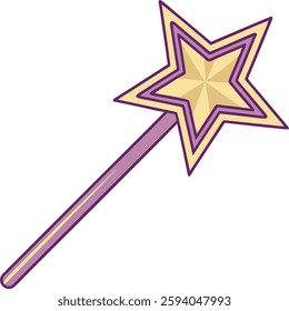 Whimsical Magic Wand Vector, Yellow and Purple, High-Quality Fantasy Design for Illustrations