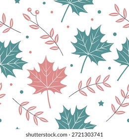 Whimsical maple leaves seamless pattern with playful elements and soft colors on white concept as Playful whimsical maple leaves with soft pastel colors creating a fun seamless pattern ideal for creative projects in Photo Stock Concept and empty space on the left side,no text --ar 7:2 --tile