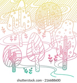 Whimsical Meadow with Trees 