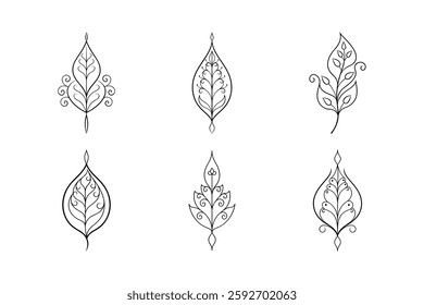 Whimsical Mehndi Borders with Leaf Patterns set