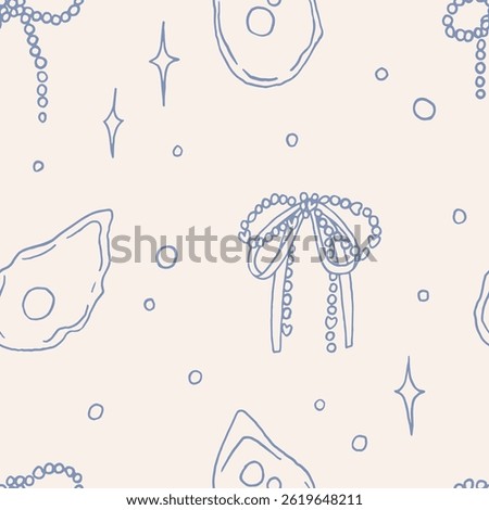 Whimsical mermaidcore seamless pattern. Mediterranean background design. Blue summer coastal backdrop ornate. Decorative textile ornament. Siren witchery sea and ocean aesthetic vector wallpaper