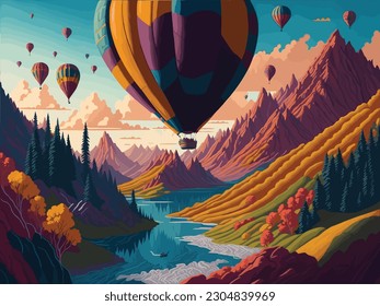 A whimsical mind comfortable art piece of a person flying a baloon