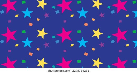 Whimsical Multi-Color Star Pattern Vector on Dark Blue Background for a Playful Design