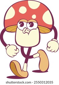 Whimsical mushroom groovy cartoon character