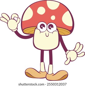 Whimsical mushroom groovy cartoon character