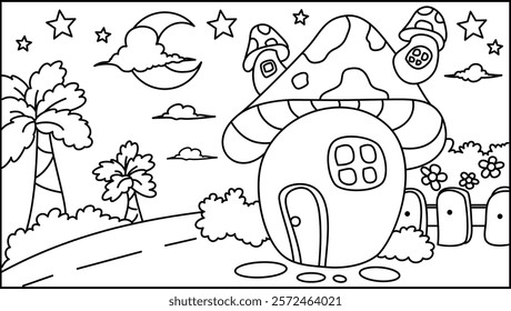 Whimsical Mushroom House Coloring Page