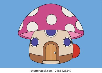 Whimsical mushroom house vector in cartoon, clipart, and line art design. Perfect for digital projects.