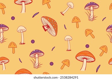 Whimsical Mushroom Pattern in Earthy Tones
