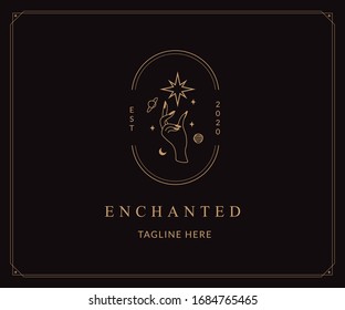 Whimsical Mystic Hand Star Moon Plant Logo Icon
