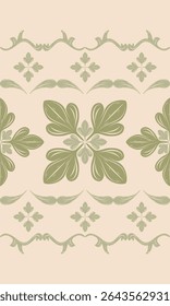 Misteriosa mitologia Verde Olive Shades Rolar Ornamento Borda Estilo Barroco Medieval no fundo bege Sem emenda Padrão de borda cachecol Interior Papel de parede rico Opulência Bordado Abstrato Listrado Rendas