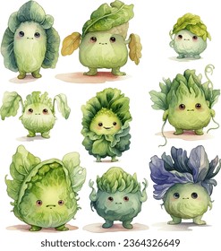Whimsical Nature spirits cabbage monster. Cartoon character. Cute . Illustration
