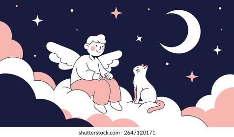 Uma noite caprichosa Sky Angel Dog Companion entre nuvens e estrelas cintilantes Realm