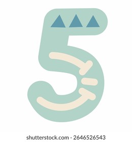 Whimsical number five with playful abstract patterns in soft mint and cream tones. Perfect for preschool counting games, playful posters, and modern educational visuals.
