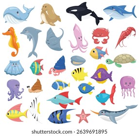 Whimsical Ocean Life: Colorful Cartoon Sea Creatures Collection