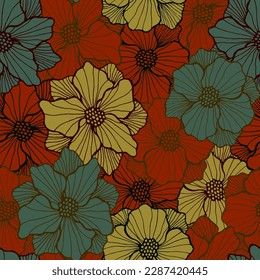 Whimsical oleander blossom periodic design. Hand drawn floral composition. Oleander flower with contour petals. Bedclothes print. Garden bloom spring seamless sample stencil motif.
