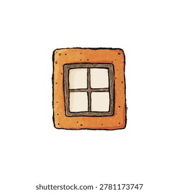 Whimsical orange square window with four panes