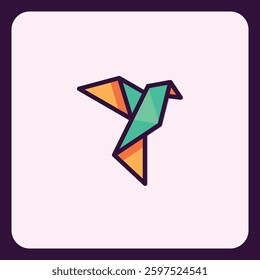 Whimsical origami bird icon in vibrant hues on a soft backdrop