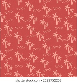Whimsical Palm Trees Seamless Pattern in red orange textured background. suitable for children projects.