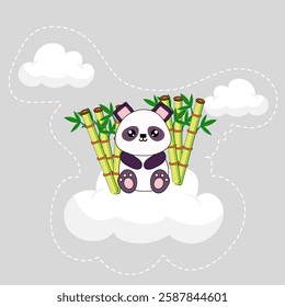 A whimsical panda character surrounded by bamboo, perfect for children's illustrations and nursery decor.