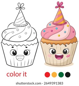 Whimsical Party Characters Coloring Page for Kids – Cute Cartoon Style with Confetti, Party Hats, and Playful Celebration Elements for Activity Book

