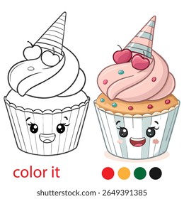 Whimsical Party Characters Coloring Page for Kids – Cute Cartoon Style with Confetti, Party Hats, and Playful Celebration Elements for Activity Book

