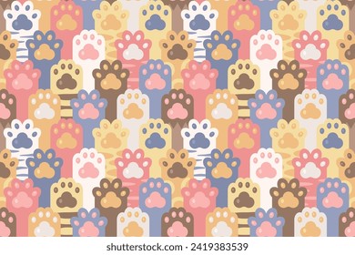 Whimsical pastel Cat Paw seamless Pattern Adorable Feline Prints for Your Creative Delight