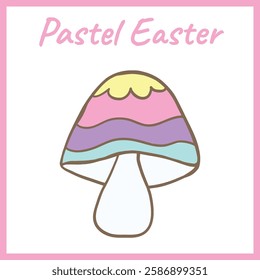 Whimsical pastel mushroom with a striped cap in soft pink, yellow, purple, and blue, perfect for fantasy, nature, and spring-themed designs