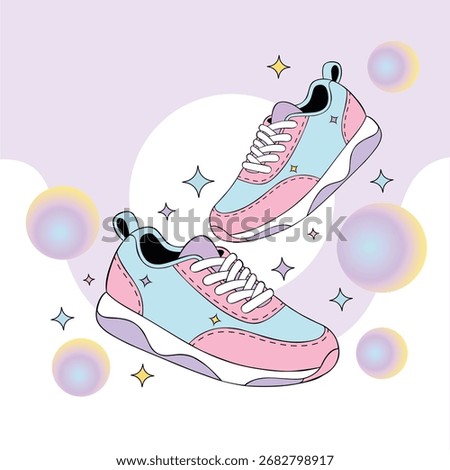 Whimsical pastel sneakers with sparkles and bubbles